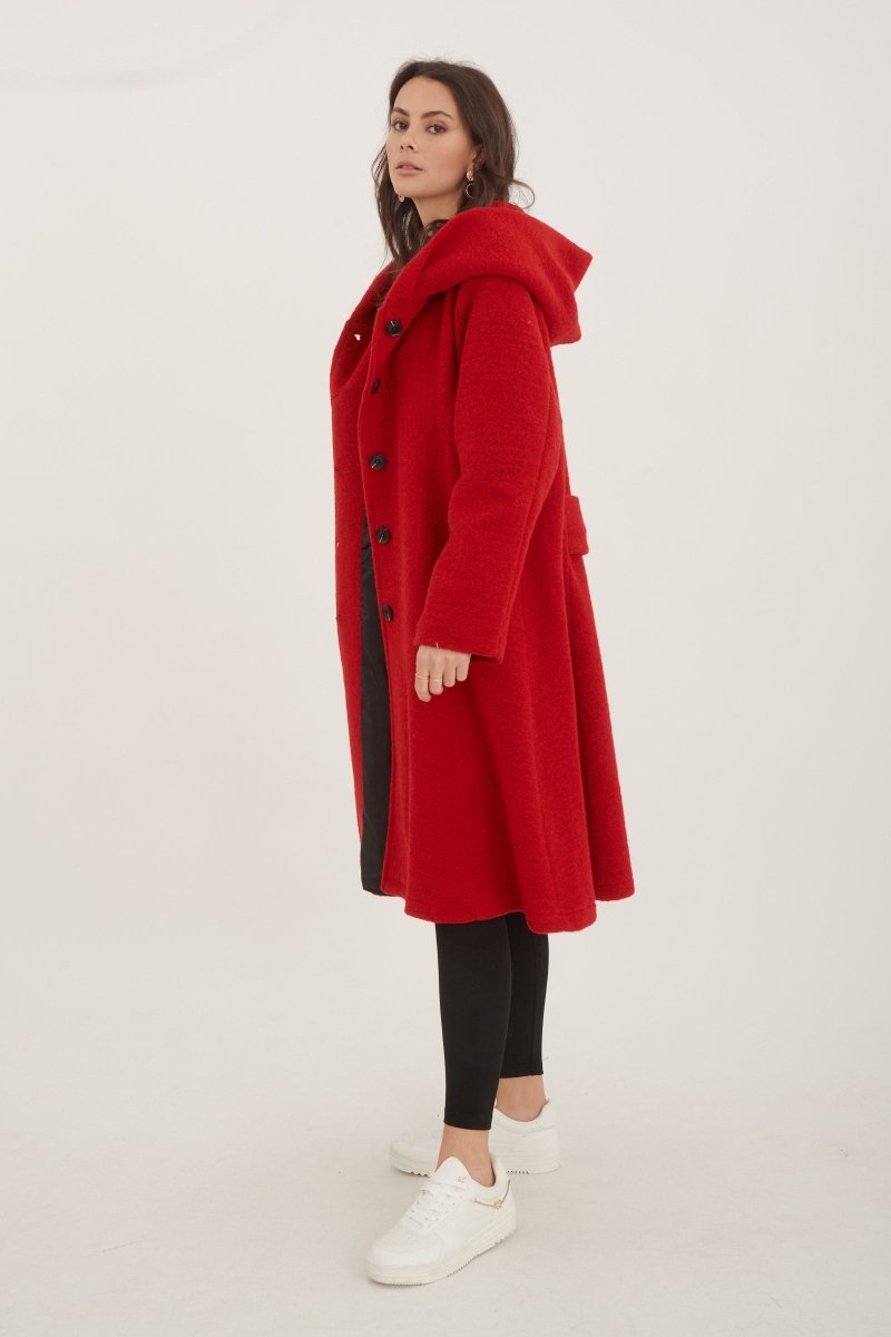 Manteau à capuche en laine mélangée rouge - RIVE GAUCHE