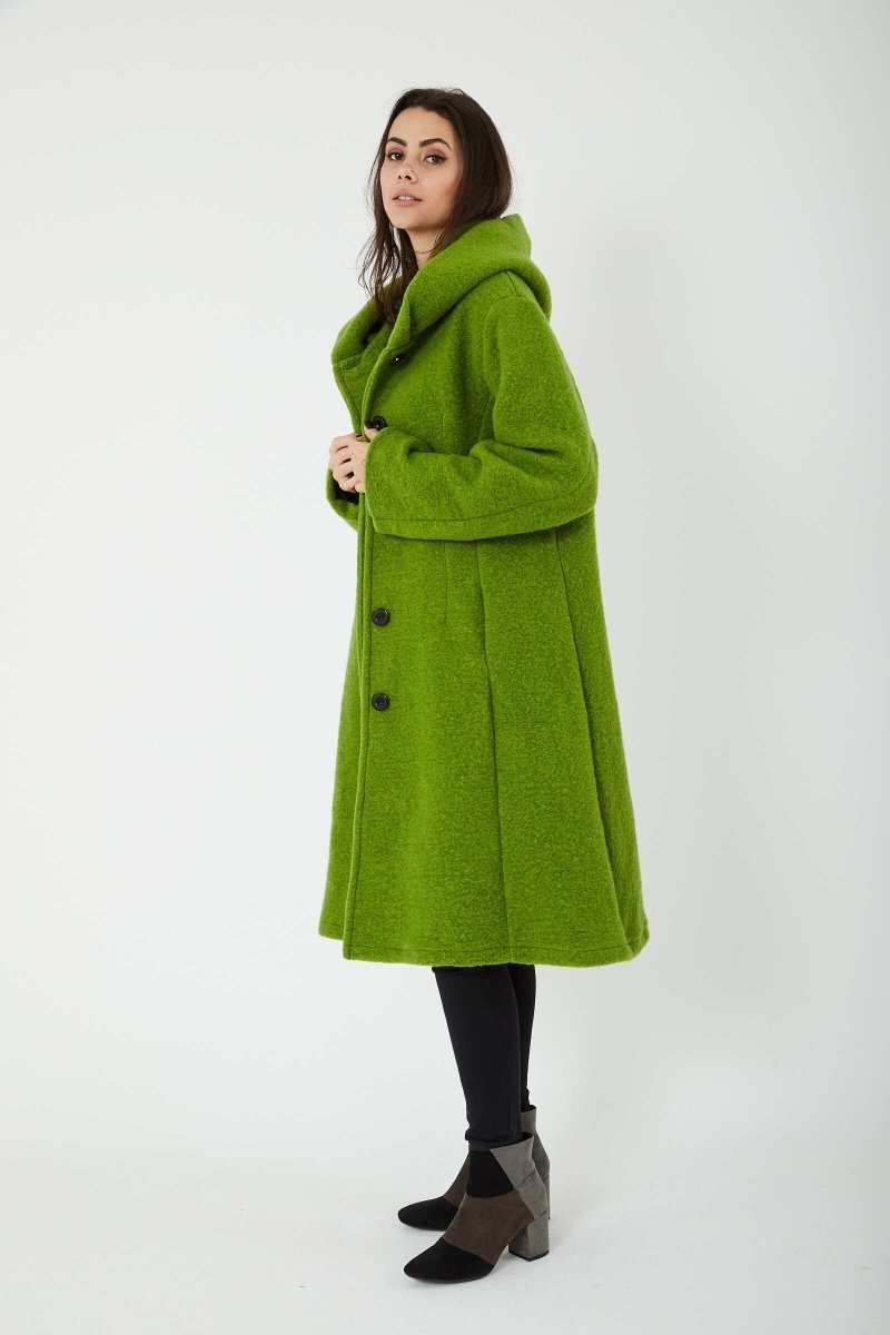 Manteau à capuche en laine mélangée vert - RIVE GAUCHE
