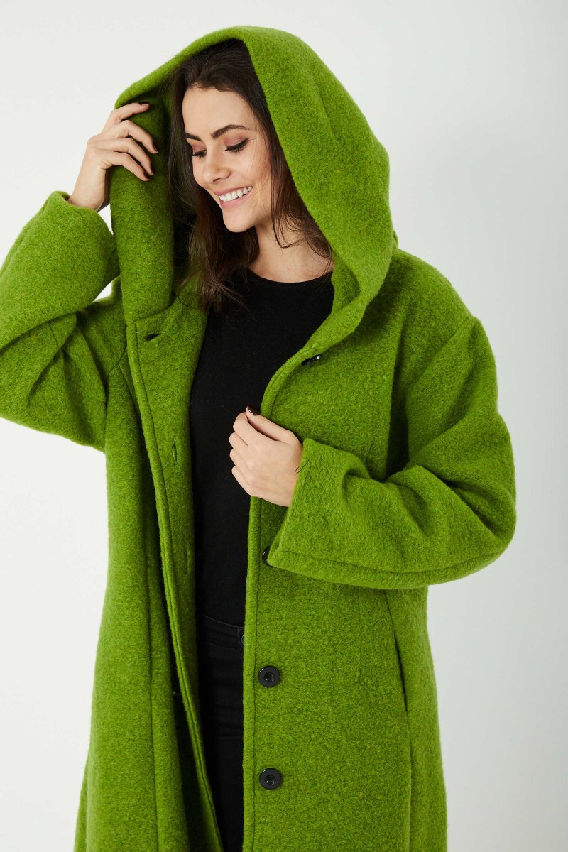 Manteau à capuche en laine mélangée vert - RIVE GAUCHE