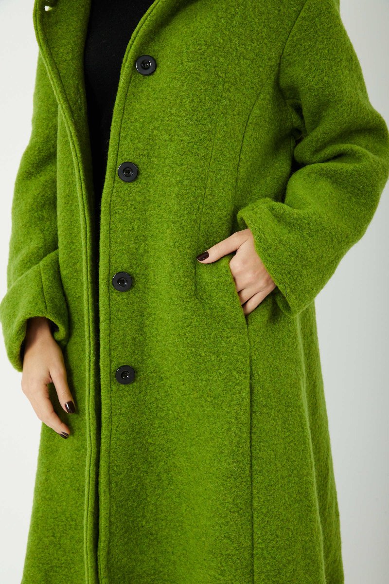 Manteau à capuche en laine mélangée vert - RIVE GAUCHE