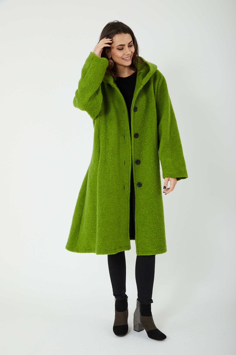 Manteau à capuche en laine mélangée vert - RIVE GAUCHE