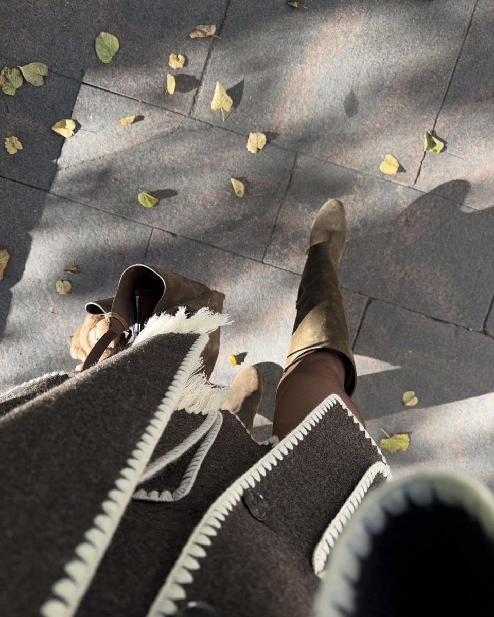 Manteau écharpe chocolat à bordures tricot - RIVE GAUCHE