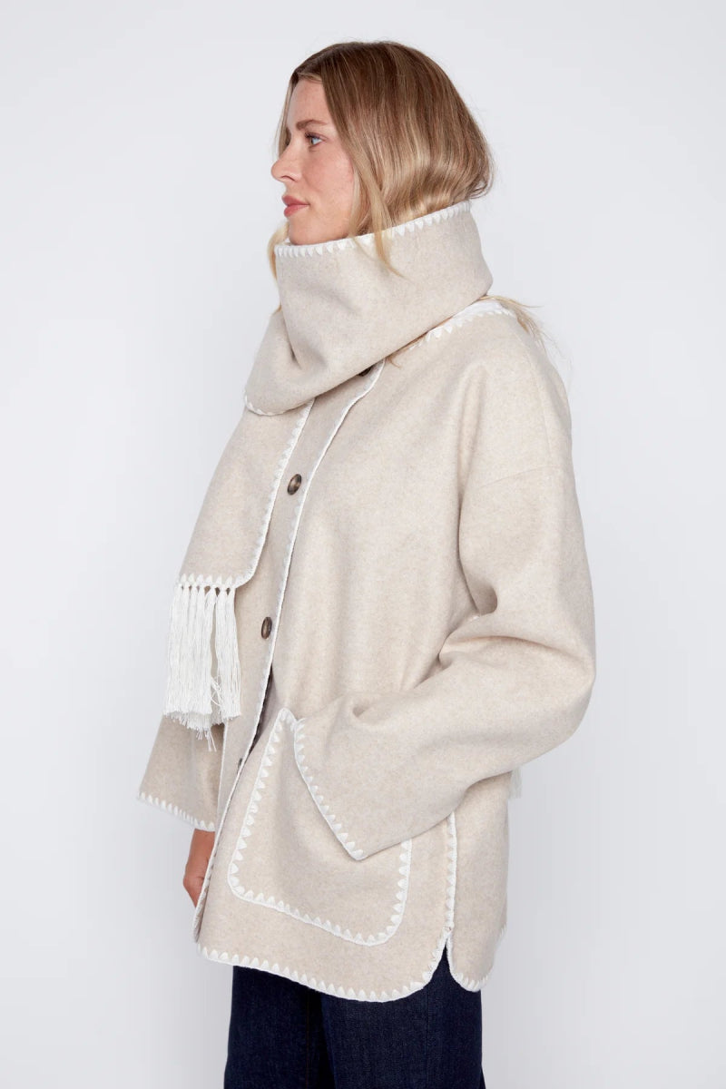 Manteau écharpe oversize beige à bordures tricot - RIVE GAUCHE