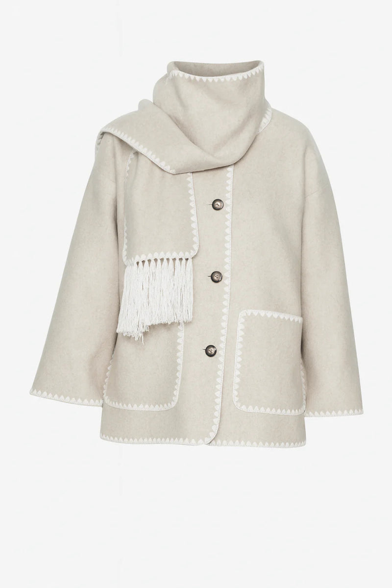 Manteau écharpe oversize beige à bordures tricot - RIVE GAUCHE