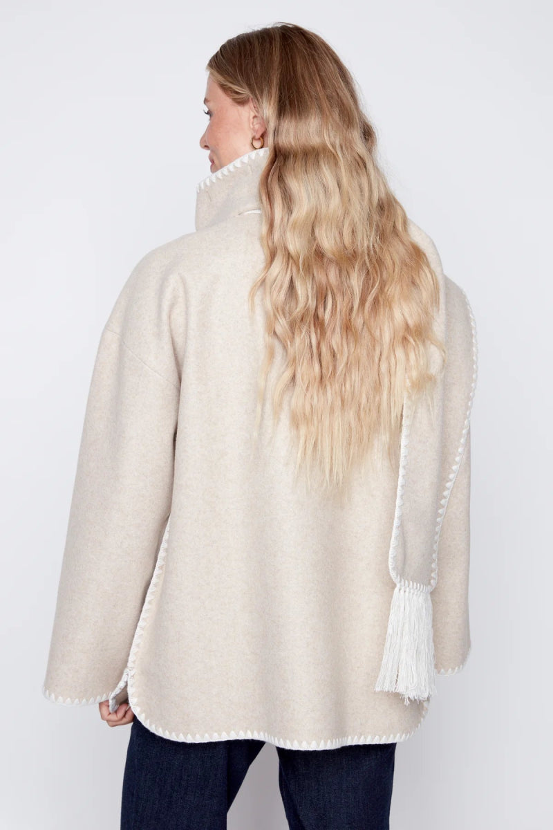 Manteau écharpe oversize beige à bordures tricot - RIVE GAUCHE