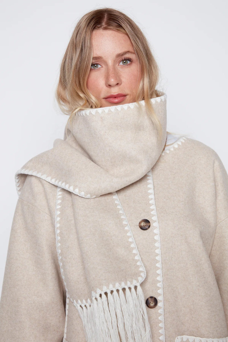 Manteau écharpe oversize beige à bordures tricot - RIVE GAUCHE