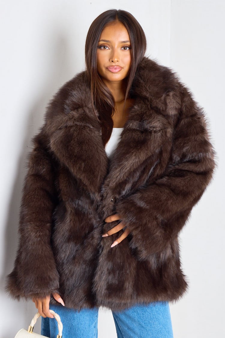Manteau en fourrure synthétique ultra soyeuse marron - RIVE GAUCHE
