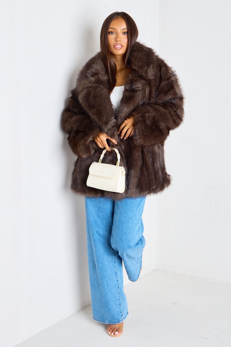 Manteau en fourrure synthétique ultra soyeuse marron - RIVE GAUCHE