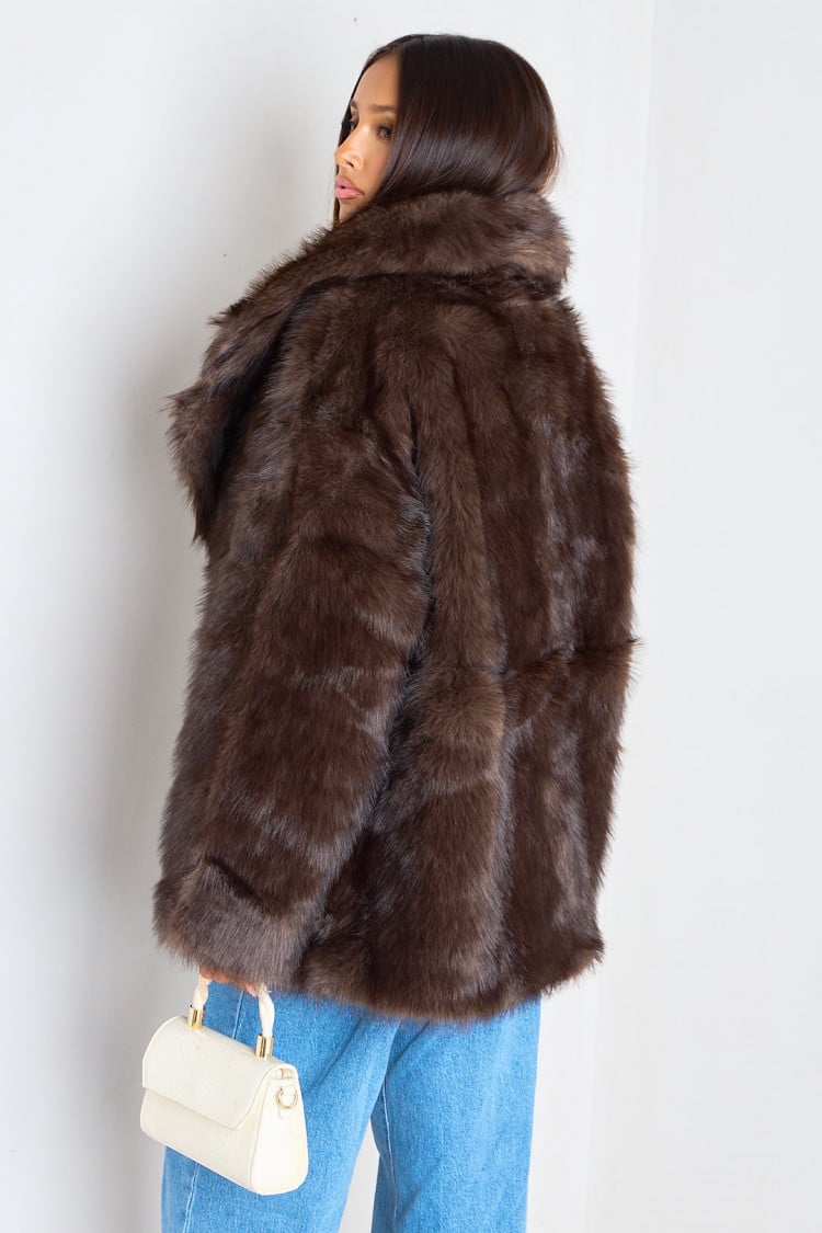 Manteau en fourrure synthétique ultra soyeuse marron - RIVE GAUCHE