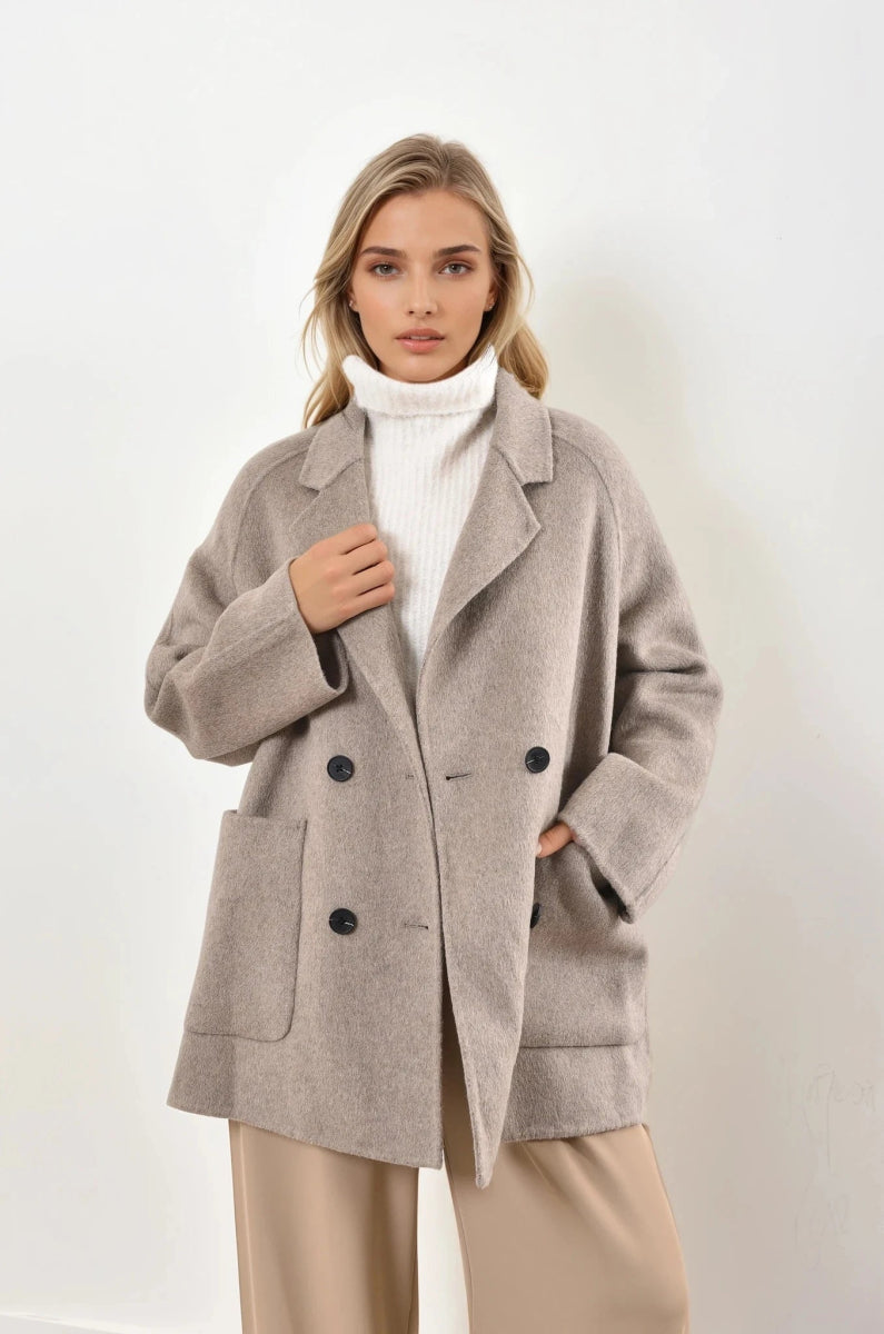 Manteau en laine mélangée taupe - RIVE GAUCHE
