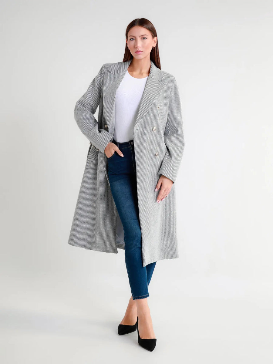 Manteau en sergé à rayures diagonales gris clair - RIVE GAUCHE