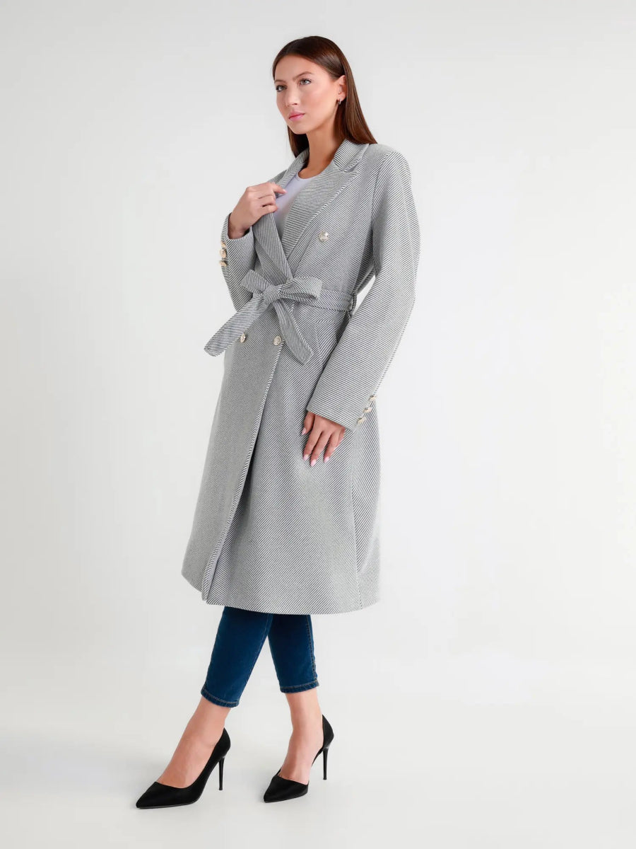 Manteau en sergé à rayures diagonales gris clair - RIVE GAUCHE