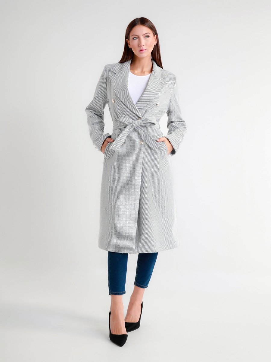 Manteau en sergé à rayures diagonales gris clair - RIVE GAUCHE