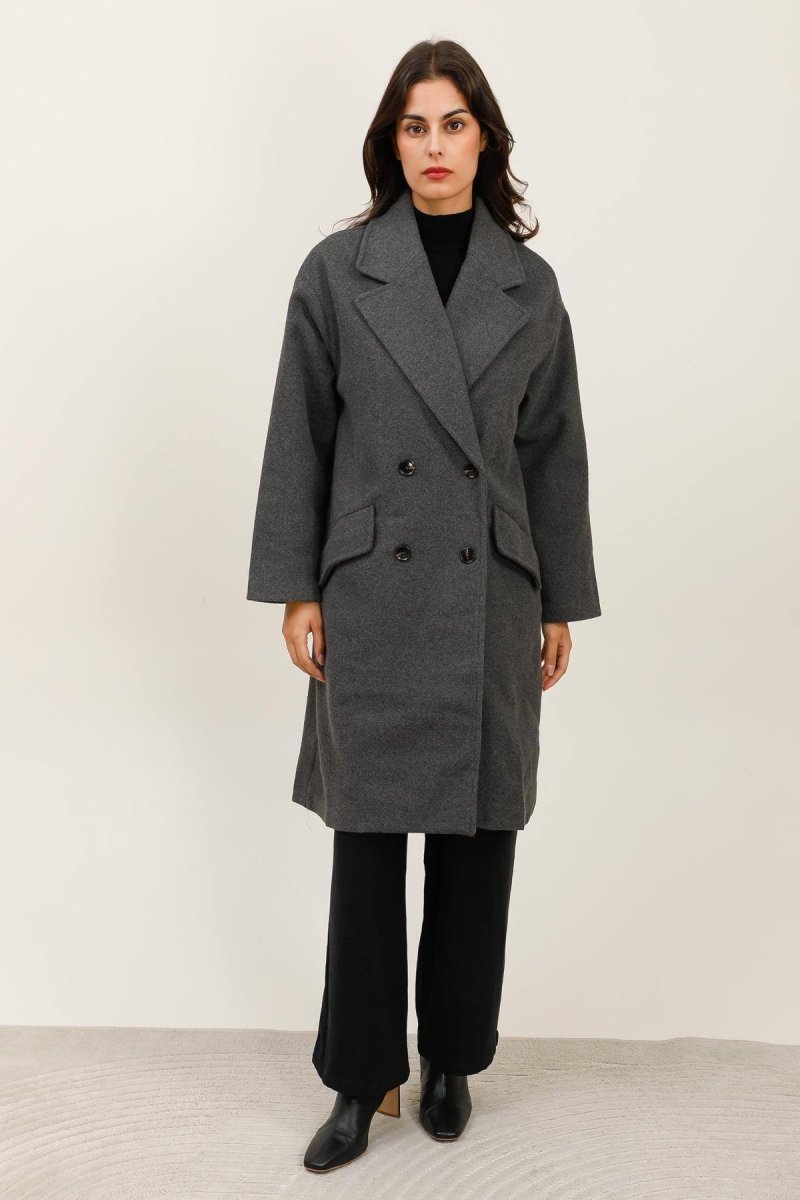 Manteau long à col tailleur anthracite - RIVE GAUCHE