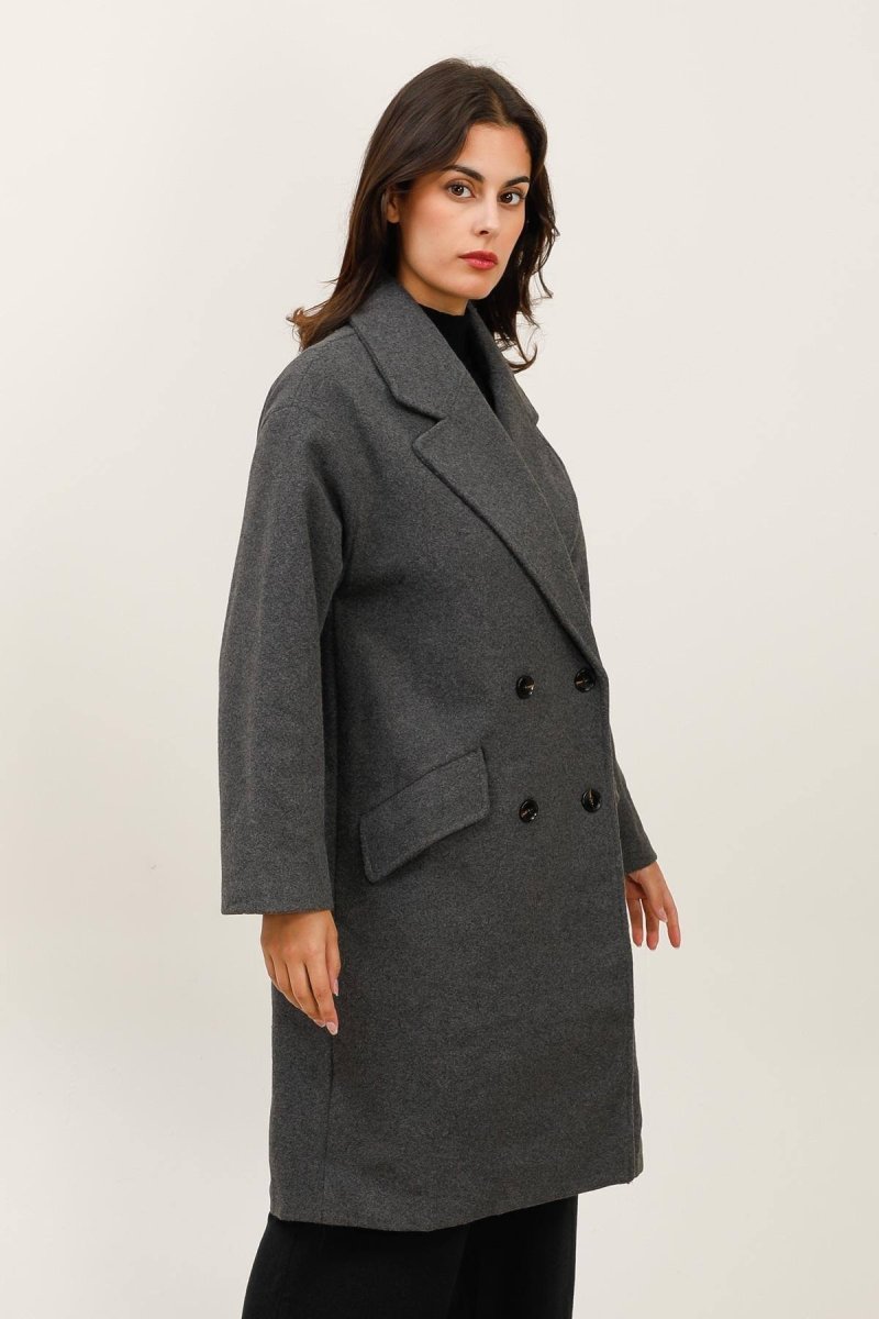 Manteau long à col tailleur anthracite - RIVE GAUCHE