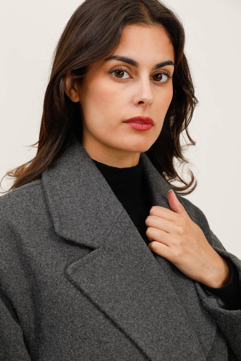 Manteau long à col tailleur anthracite - RIVE GAUCHE