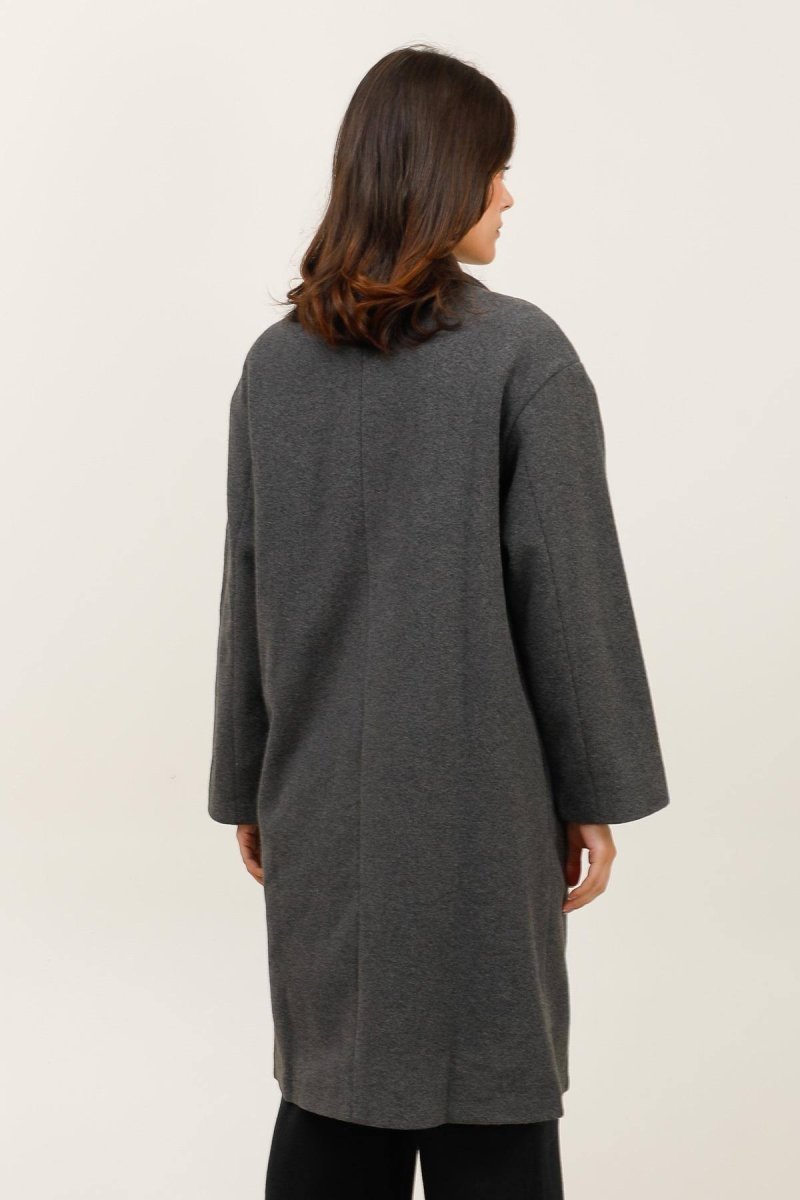 Manteau long à col tailleur anthracite - RIVE GAUCHE