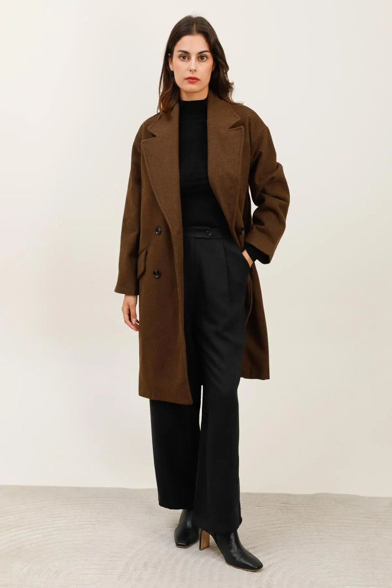 Manteau long à col tailleur marron - RIVE GAUCHE