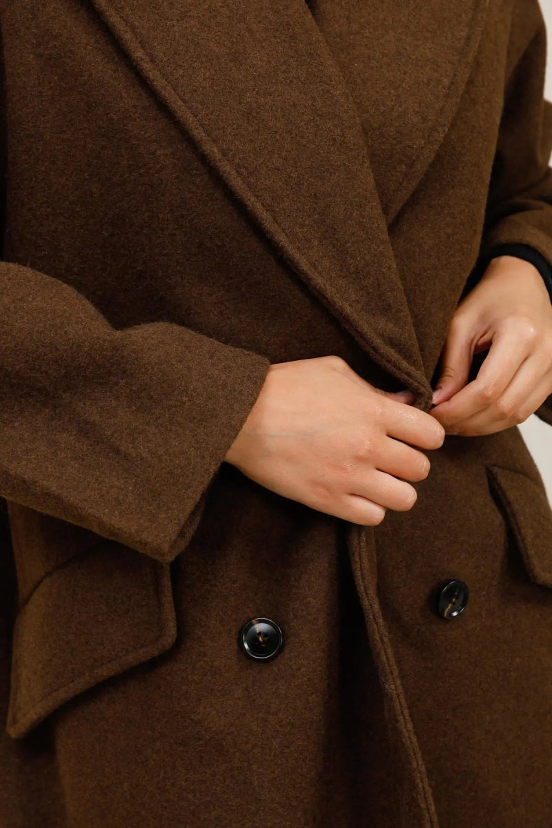 Manteau long à col tailleur marron - RIVE GAUCHE