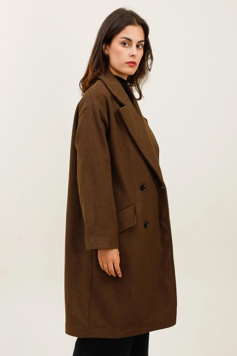Manteau long à col tailleur marron - RIVE GAUCHE