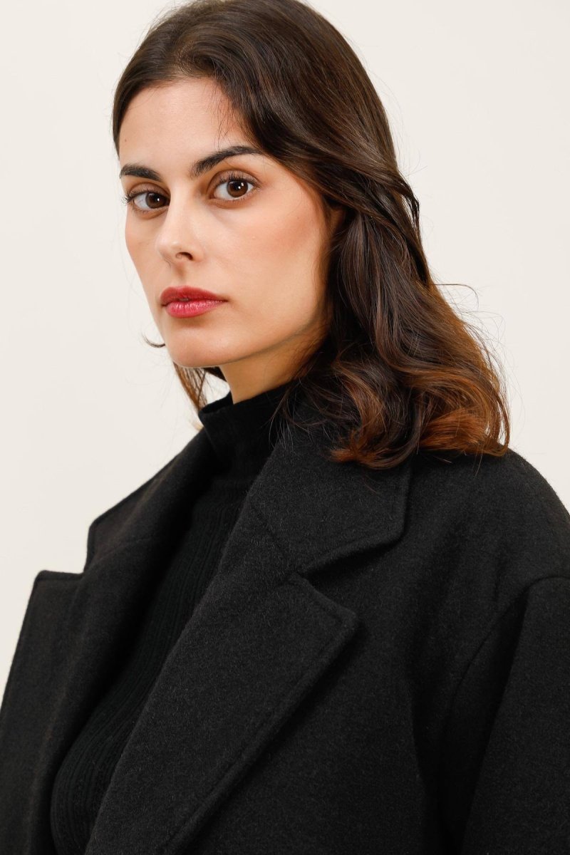 Manteau long à col tailleur noir - RIVE GAUCHE