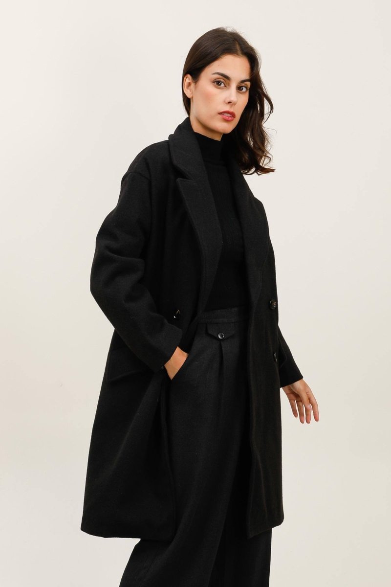 Manteau long à col tailleur noir - RIVE GAUCHE