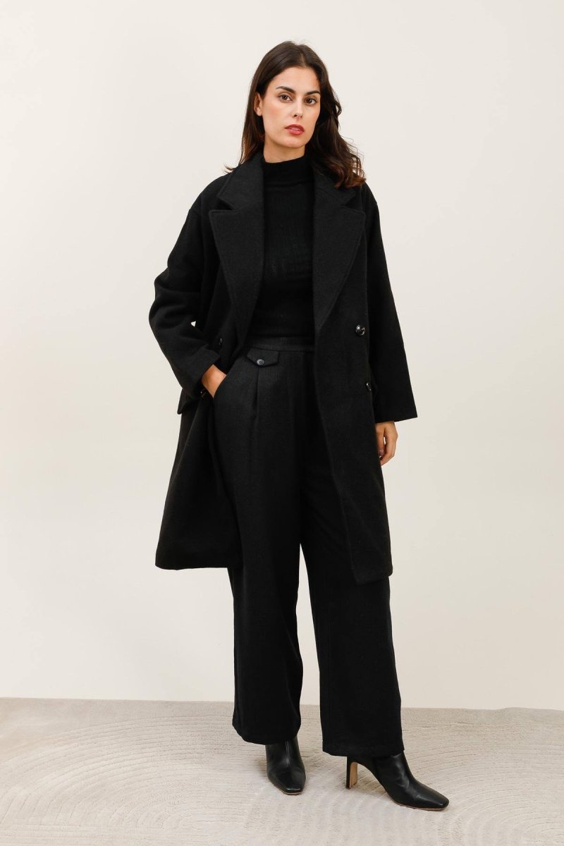 Manteau long à col tailleur noir - RIVE GAUCHE