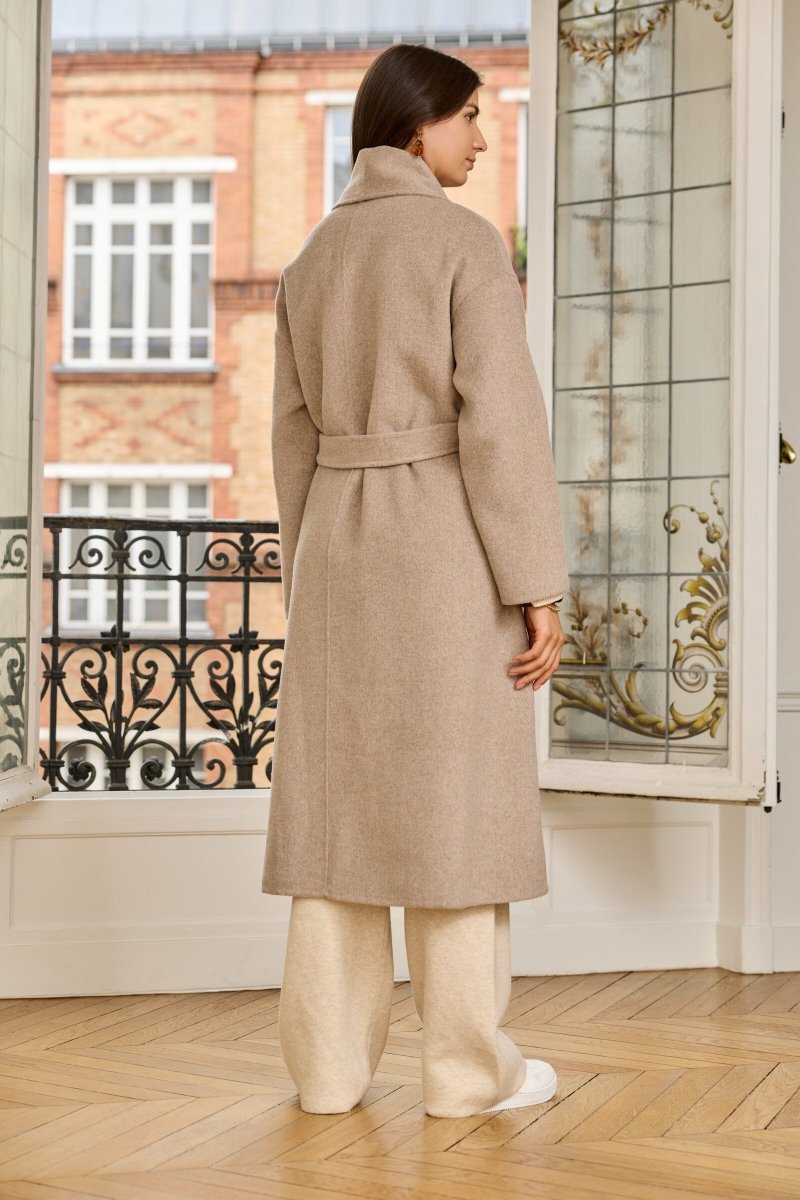 Manteau long ceinturé en laine beige - RIVE GAUCHE