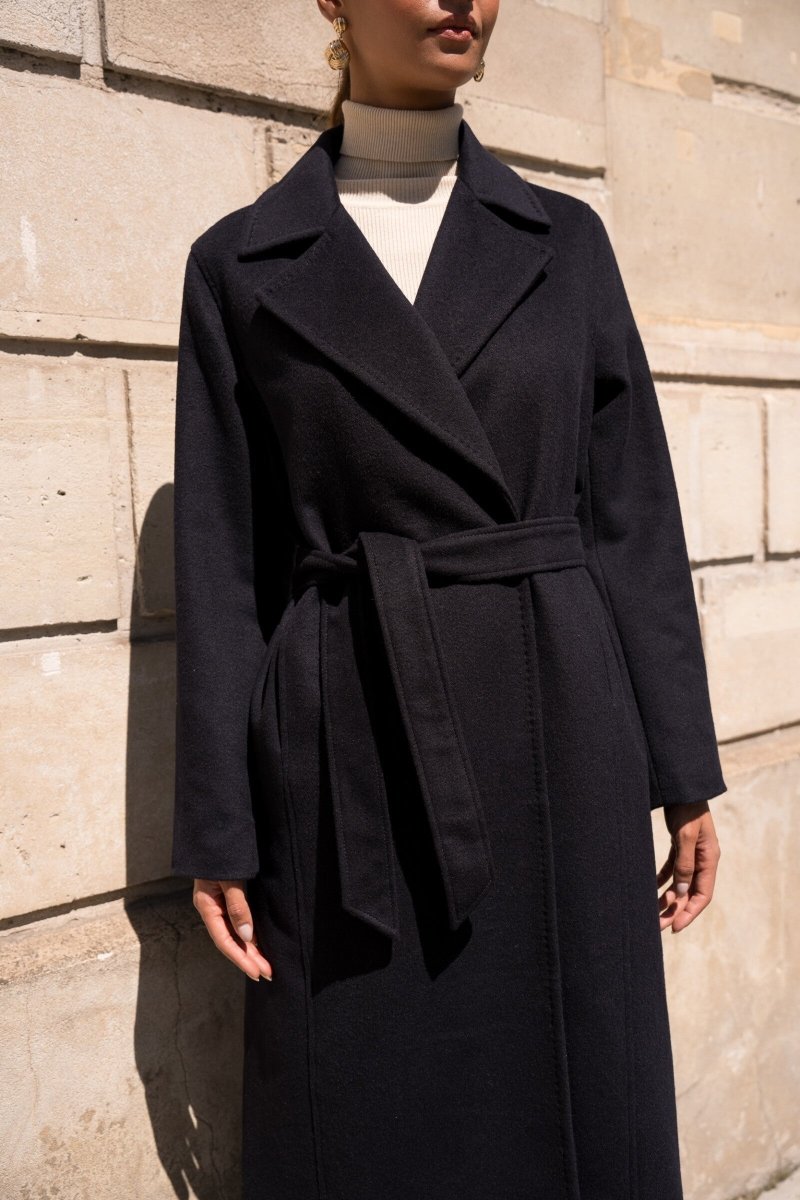 Manteau long ceinturé en laine minimaliste - RIVE GAUCHE
