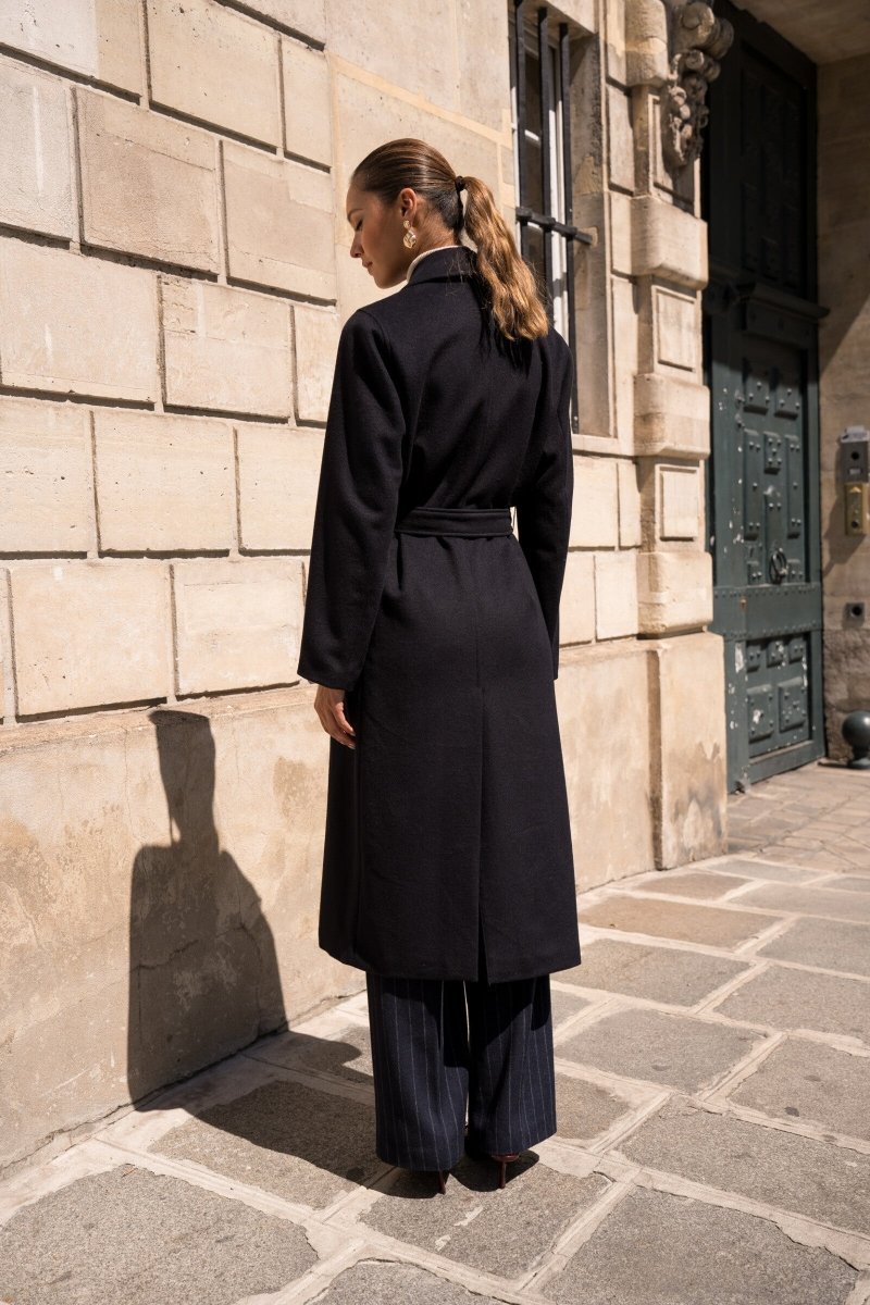 Manteau long ceinturé en laine minimaliste - RIVE GAUCHE