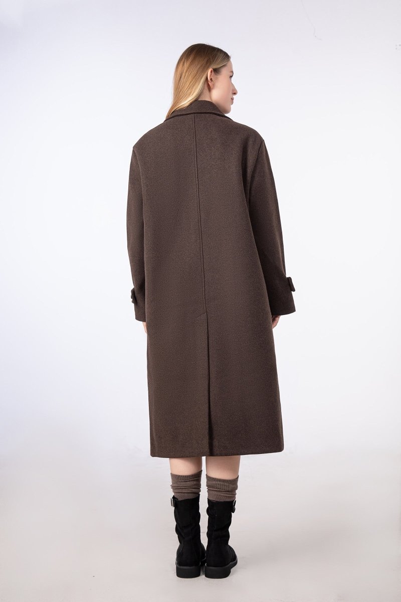 Manteau long chocolat à col tailleur - RIVE GAUCHE