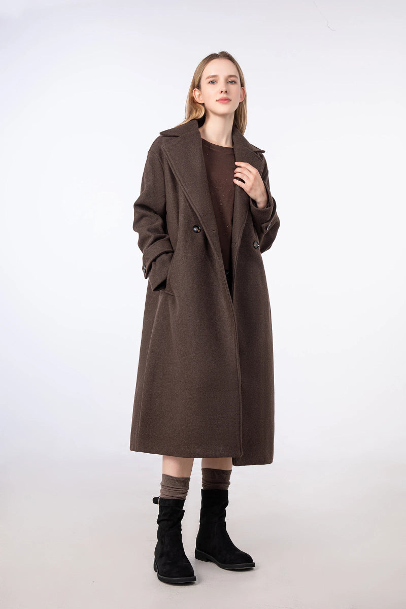 Manteau long chocolat à col tailleur - RIVE GAUCHE