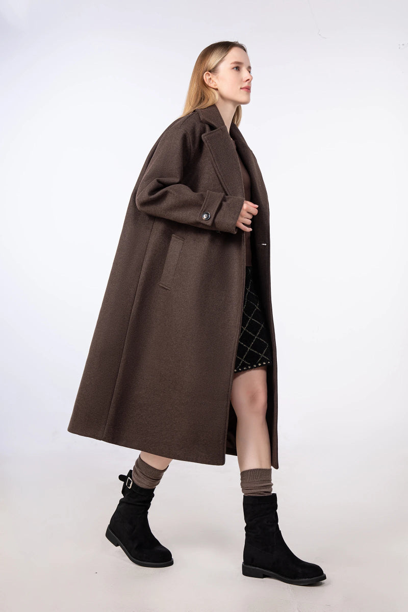 Manteau long chocolat à col tailleur - RIVE GAUCHE