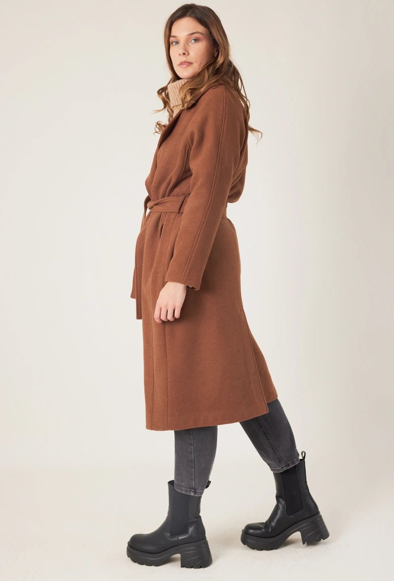 Manteau long en laine avec ceinture marron - RIVE GAUCHE