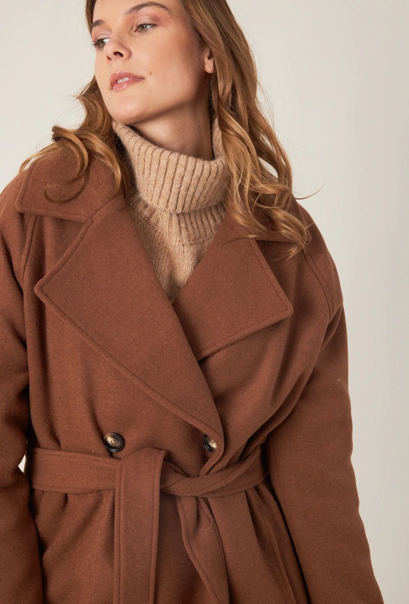 Manteau long en laine avec ceinture marron - RIVE GAUCHE