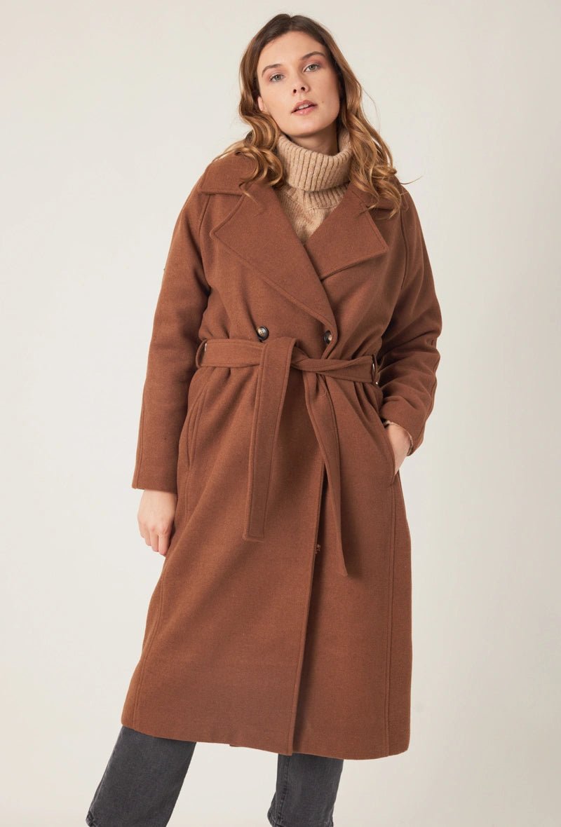 Manteau long en laine avec ceinture marron - RIVE GAUCHE