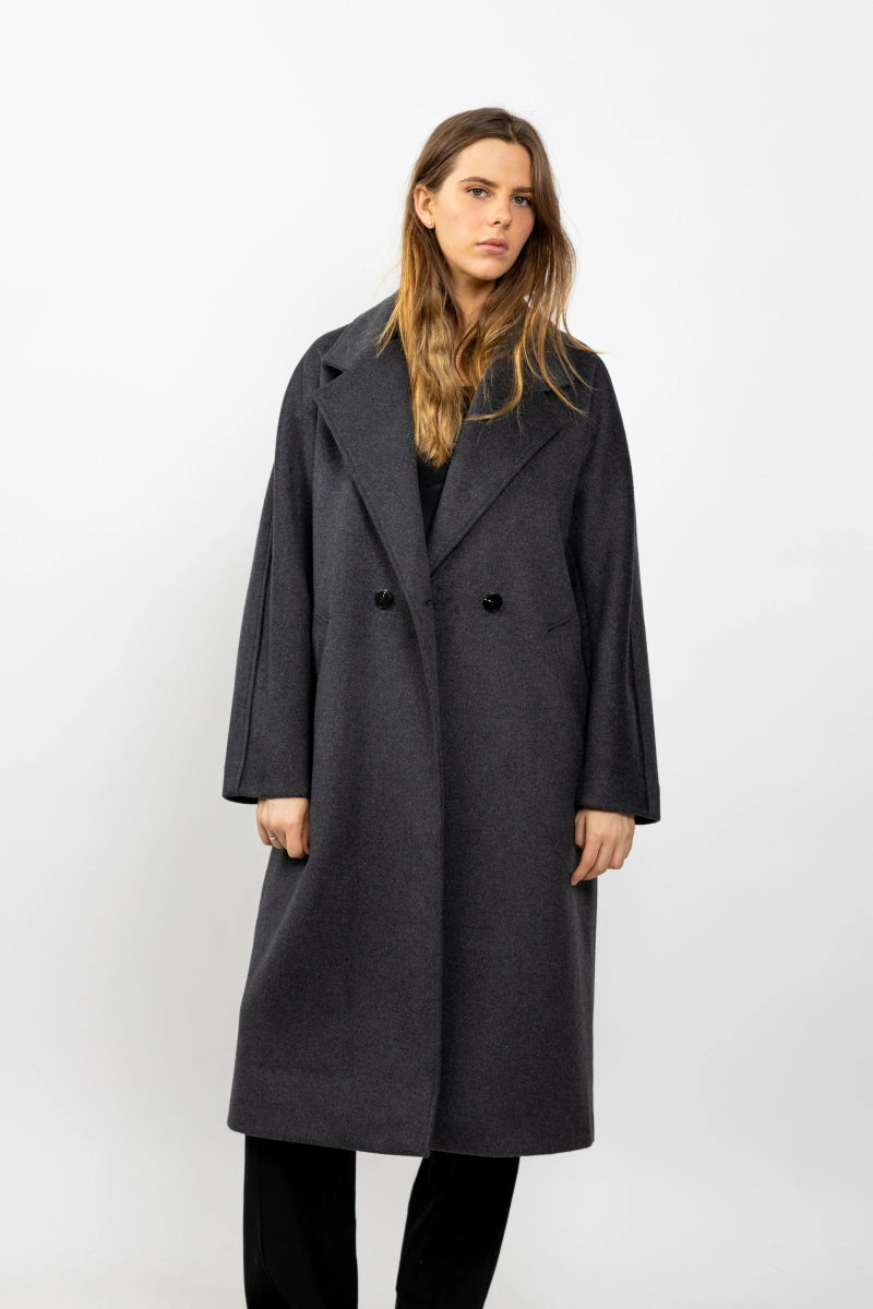 Manteau long en laine mélangée anthracite - RIVE GAUCHE