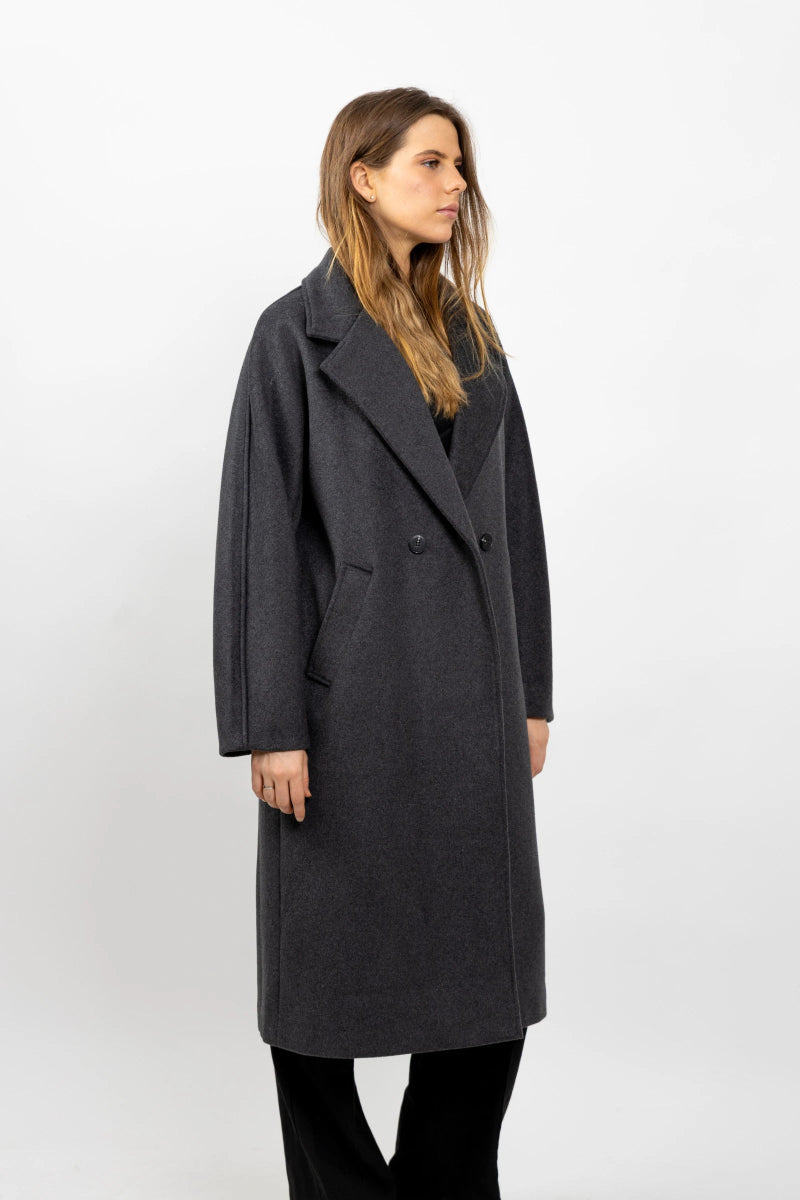 Manteau long en laine mélangée anthracite - RIVE GAUCHE