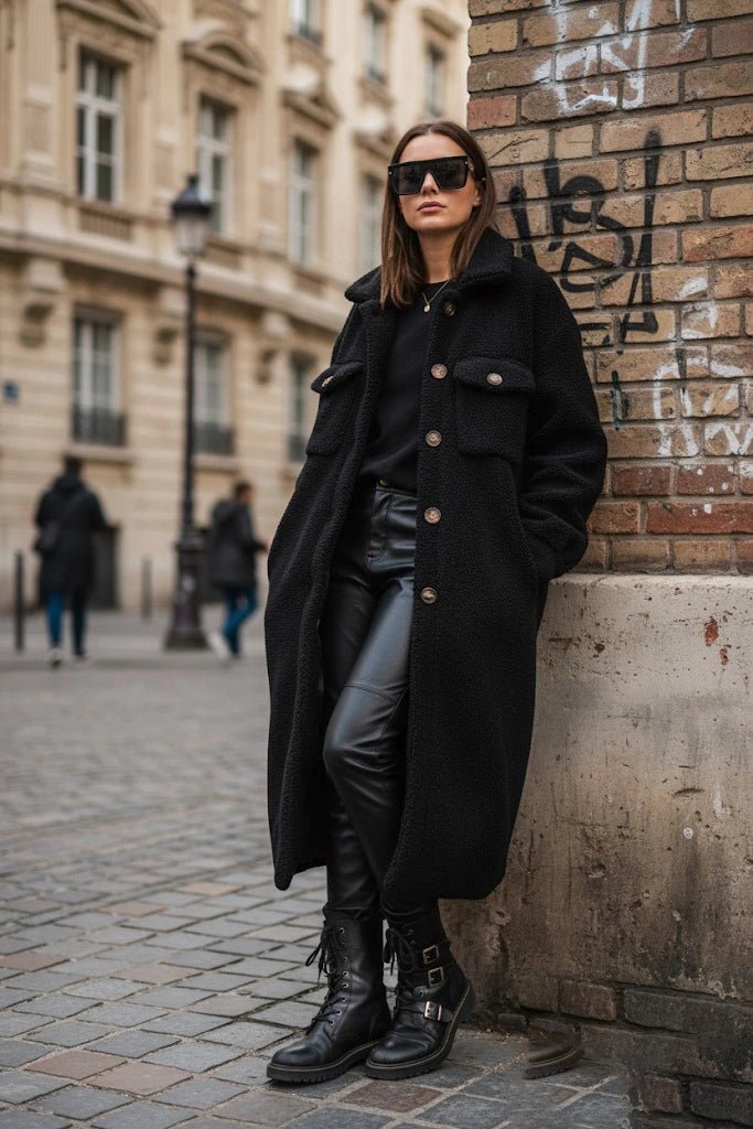 Manteau long en laine style moumoute noir - RIVE GAUCHE