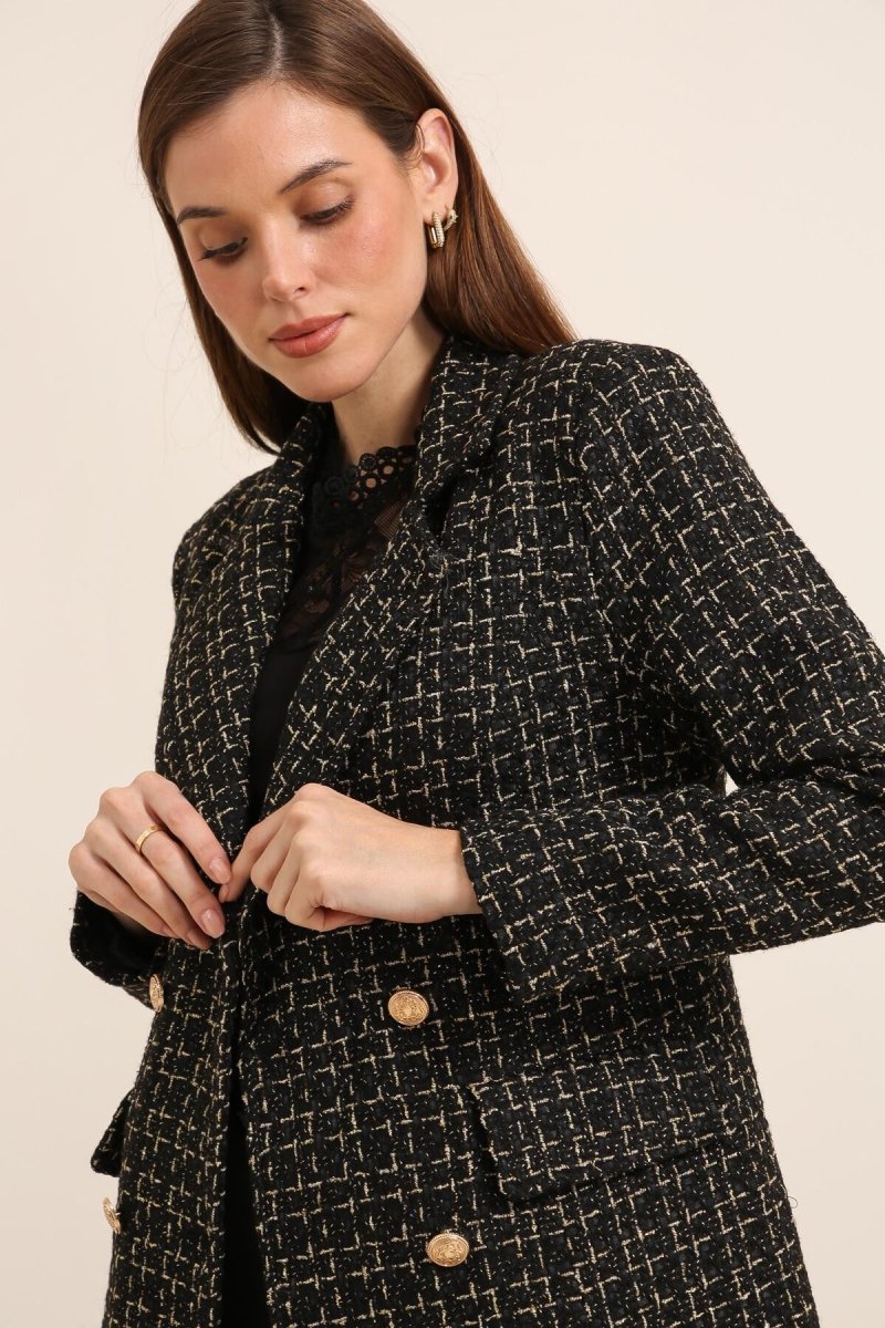 Manteau noir style blazer long croisé - RIVE GAUCHE