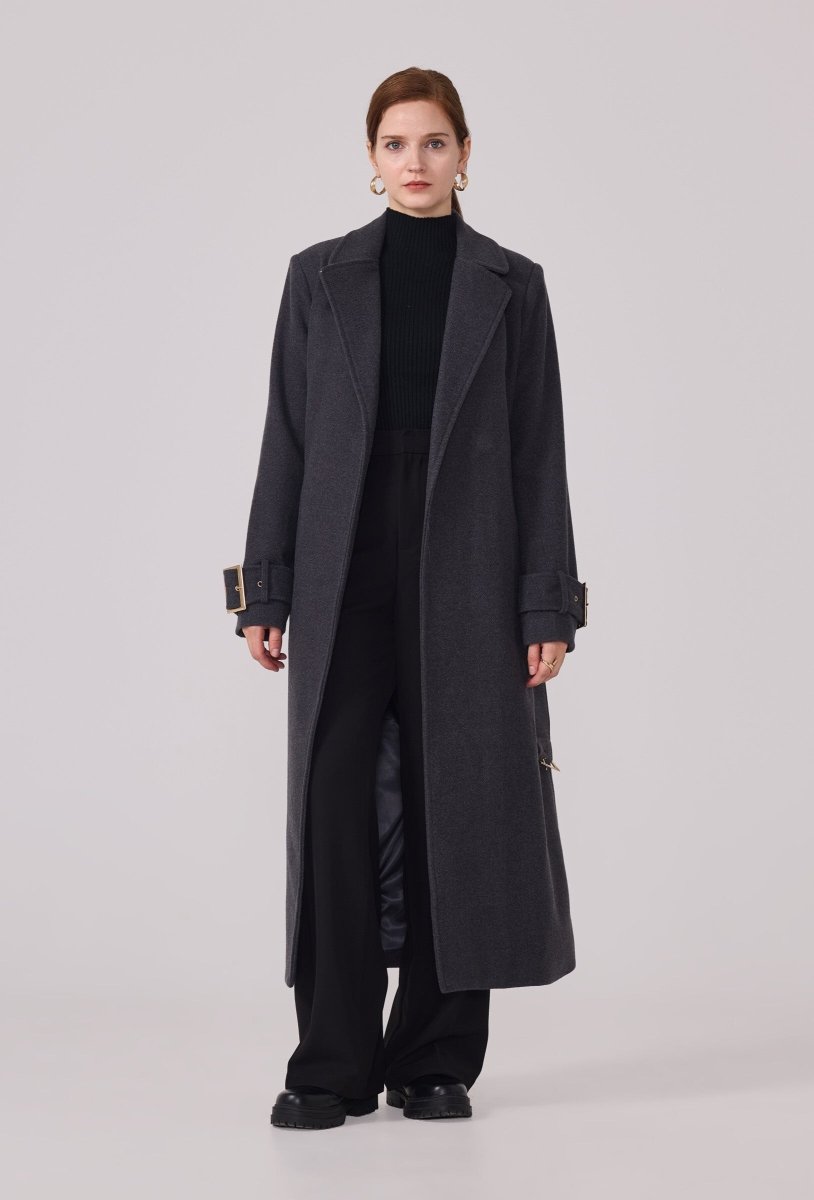 Manteau structuré avec ceinture à boucle anthracite - RIVE GAUCHE