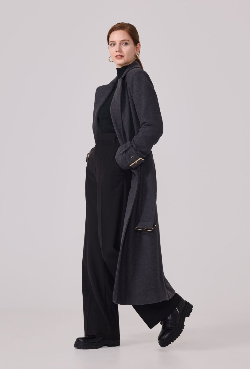Manteau structuré avec ceinture à boucle anthracite - RIVE GAUCHE