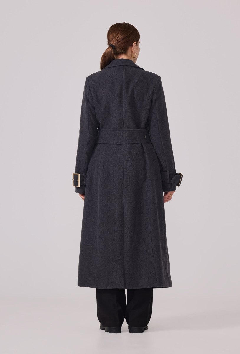 Manteau structuré avec ceinture à boucle anthracite - RIVE GAUCHE