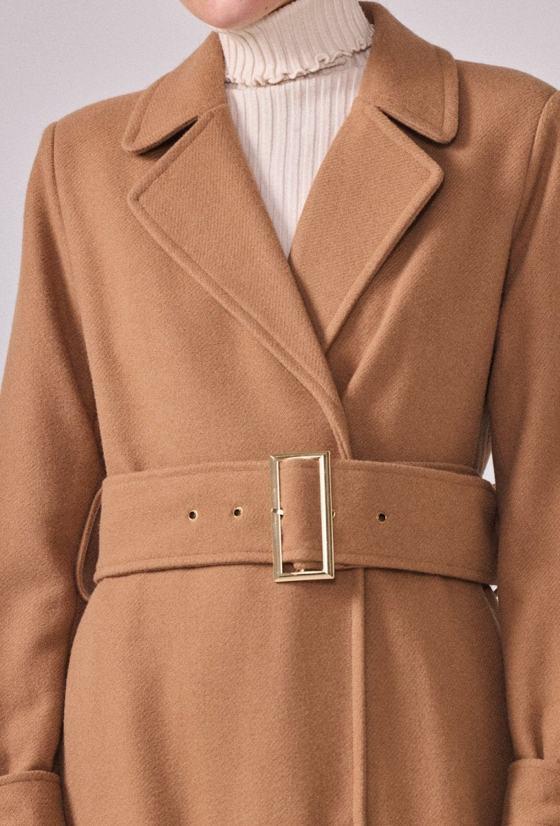 Manteau structuré avec ceinture à boucle camel - RIVE GAUCHE
