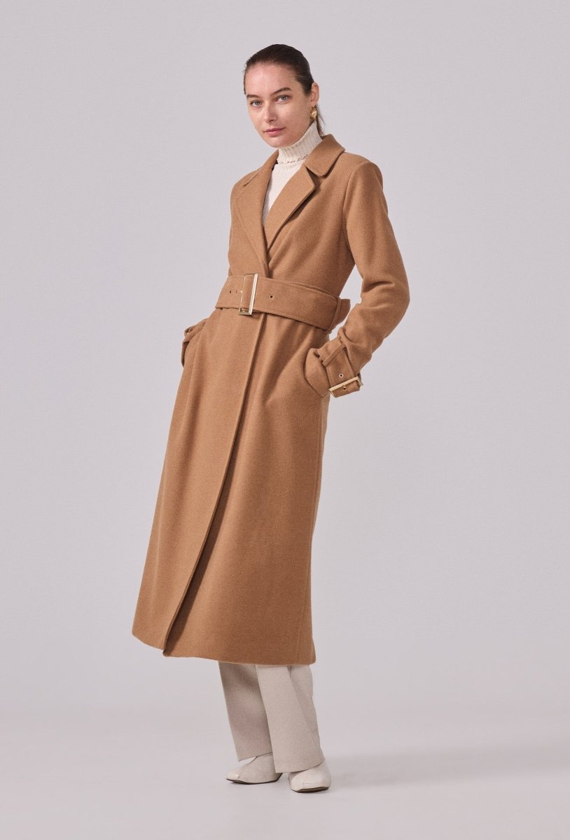 Manteau structuré avec ceinture à boucle camel - RIVE GAUCHE