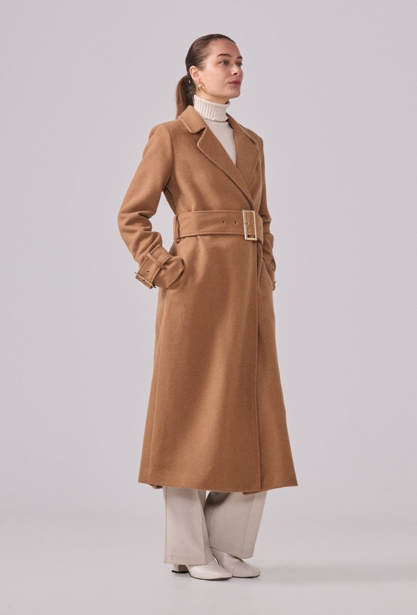 Manteau structuré avec ceinture à boucle camel - RIVE GAUCHE
