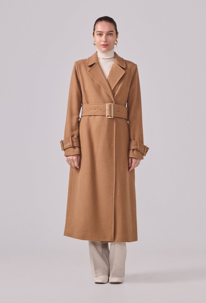 Manteau structuré avec ceinture à boucle camel - RIVE GAUCHE