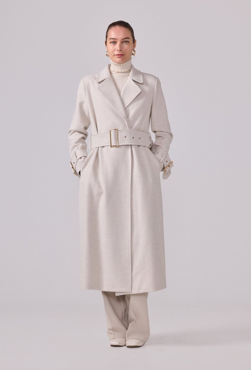 Manteau structuré avec ceinture à boucle écru - RIVE GAUCHE