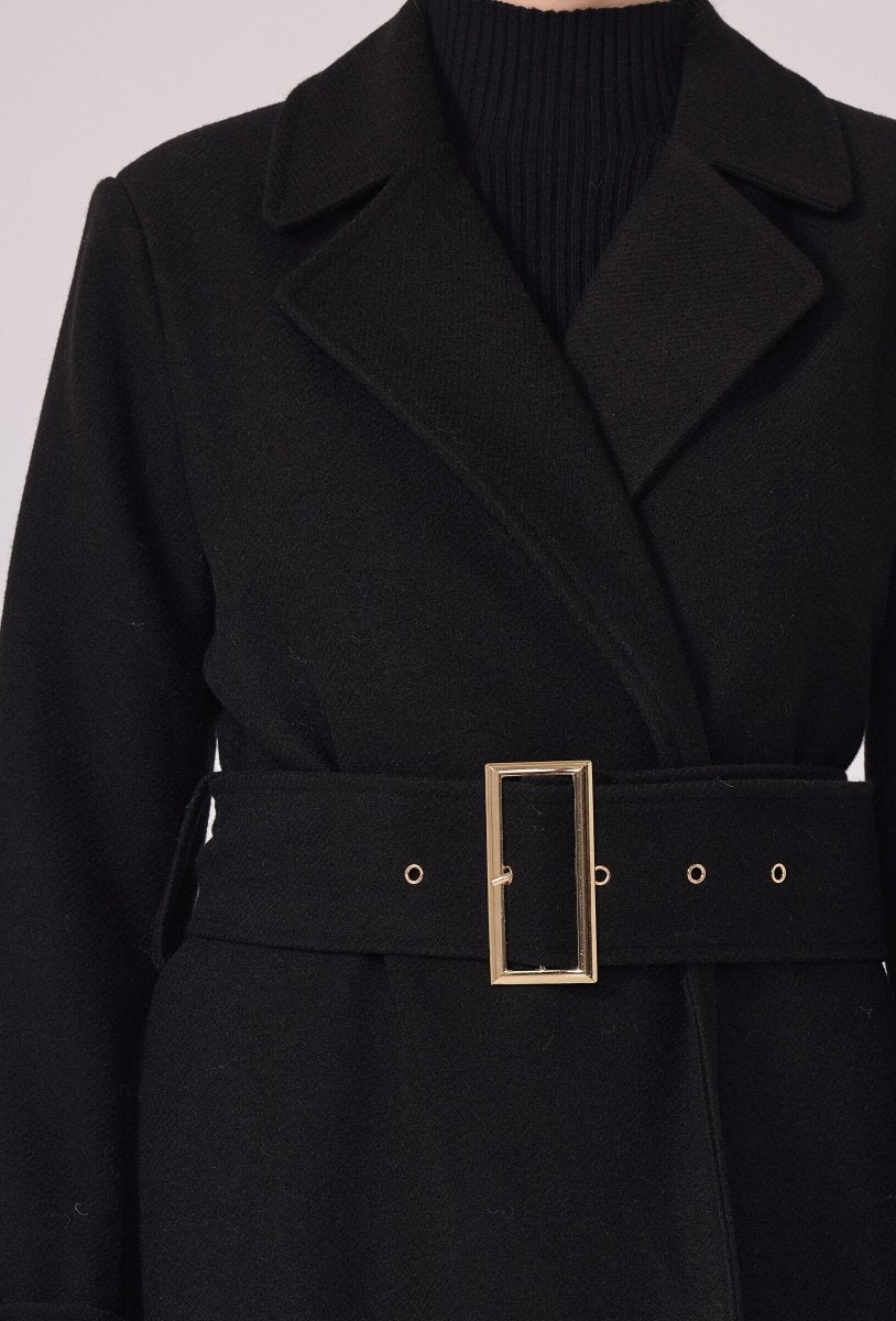 Manteau structuré avec ceinture à boucle noir - RIVE GAUCHE
