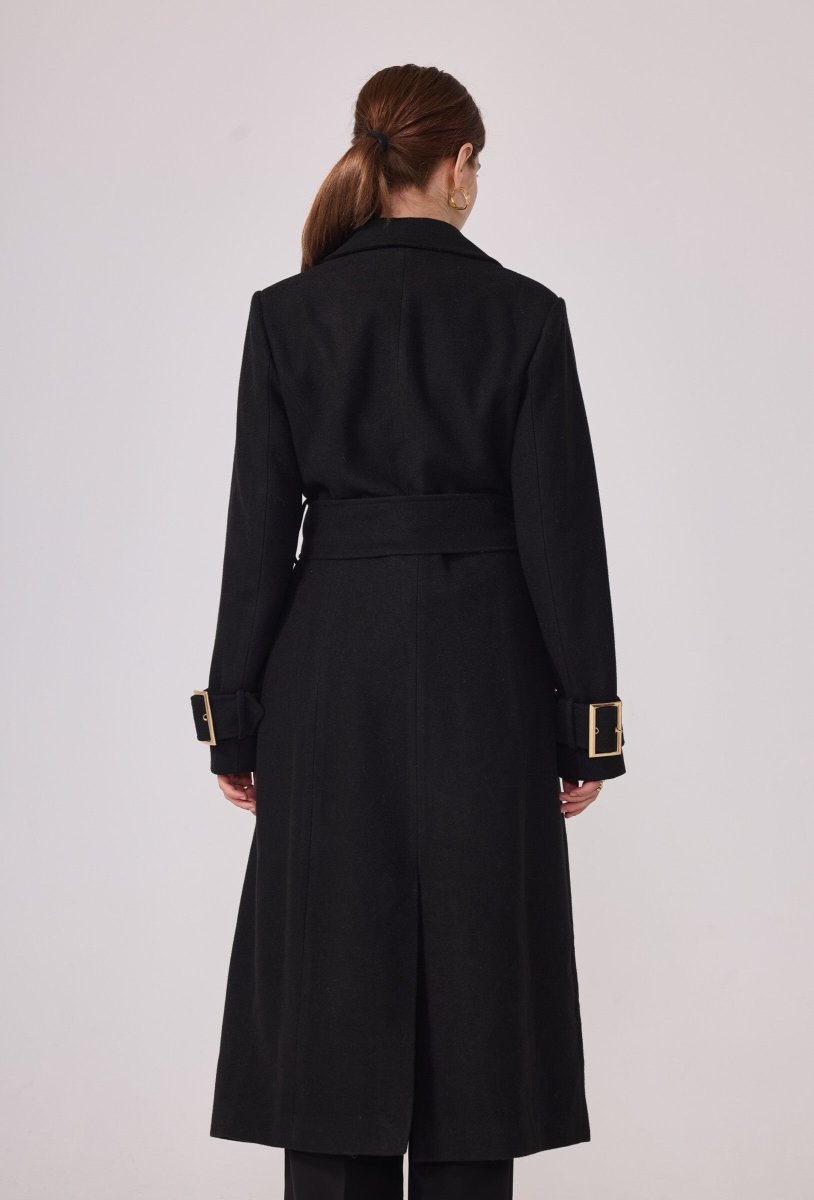 Manteau structuré avec ceinture à boucle noir - RIVE GAUCHE